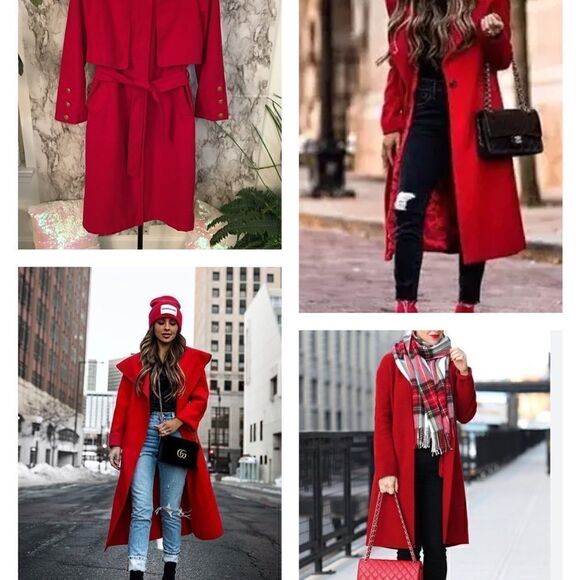 Gallery Jackets & Blazers - Gorgeous, Stunning, Luxurious Red Trench with Gold Detailed Buttons